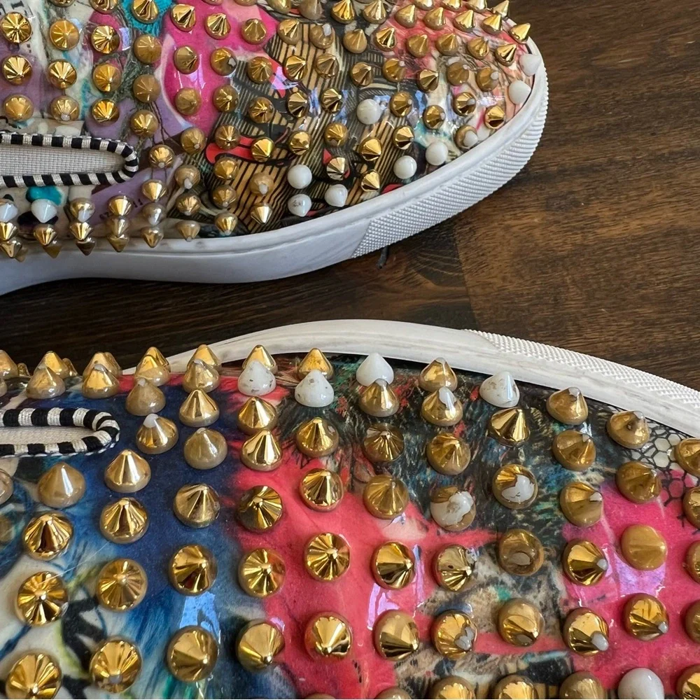 Christian Louboutin Gold Spikes Multicolor Mens (Unisex) Loafers EU40